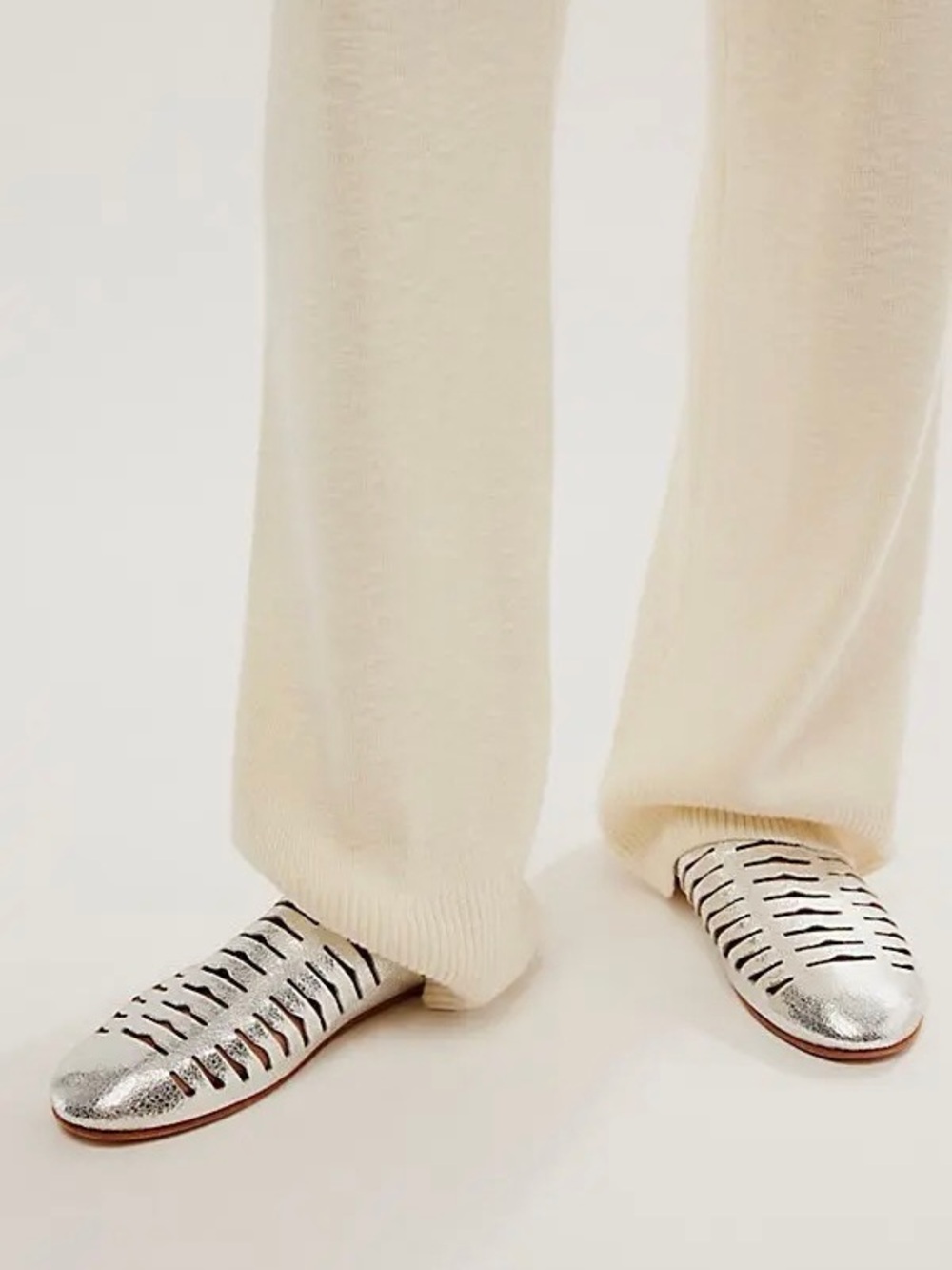 Free People Slice of Sun Silver Leather Cutout Mule Flats - Size 7.5 NWT